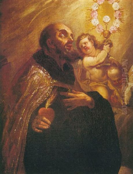 San Pascual Bailois Adorando La Eucaristia Oil Painting by Evaristo Munoz