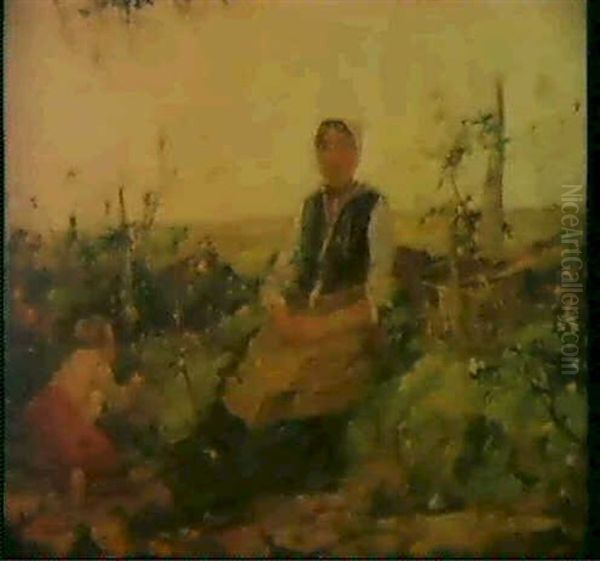 A Woman And Child Resting By The Wayside Oil Painting by Hugh Munro