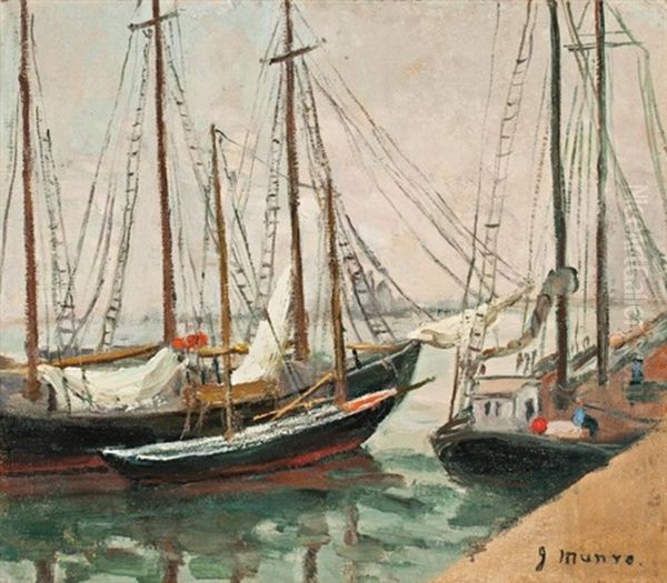 Sailboats In Harbour Oil Painting by Jean Munro