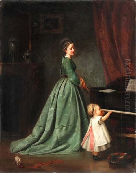 Mutter Und Kind Beim Musizieren Oil Painting by Josef Munsch