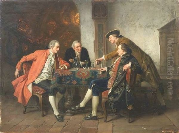 Wurfelspielende Herren In Historischem Interieur Oil Painting by Josef Munsch