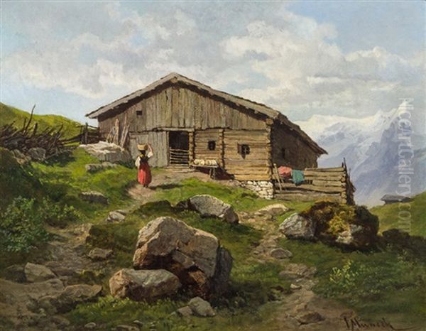 Gehoft Im Gebirge Oil Painting by Leopold Munsch