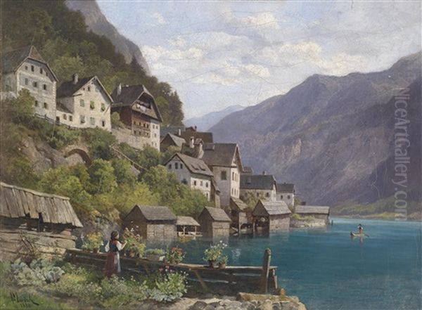 Idylle Am Hallstatter See Oil Painting by Leopold Munsch