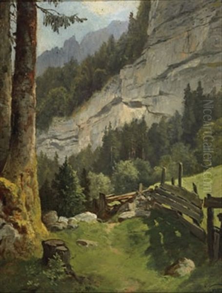 Im Echernthal Beim Hallstatt Oil Painting by Leopold Munsch