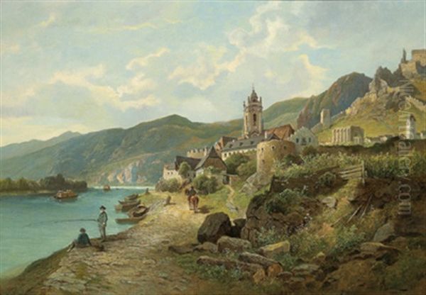 Fischer Bei Durnstein An Der Donau Oil Painting by Leopold Munsch