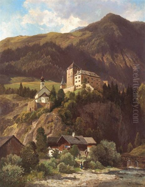 Blick Auf Schlos Groppenstein Im Molltal, Karnten Oil Painting by Leopold Munsch