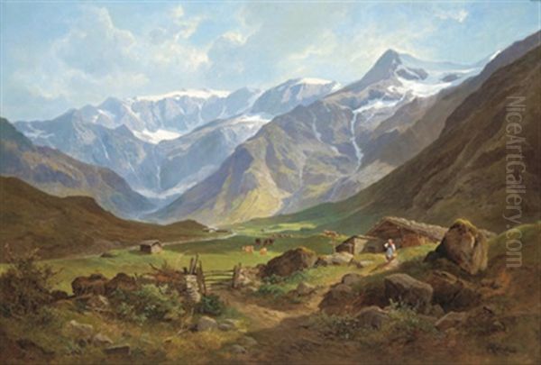 Blick Auf Das Nasfeld Im Gasteinertal Oil Painting by Leopold Munsch