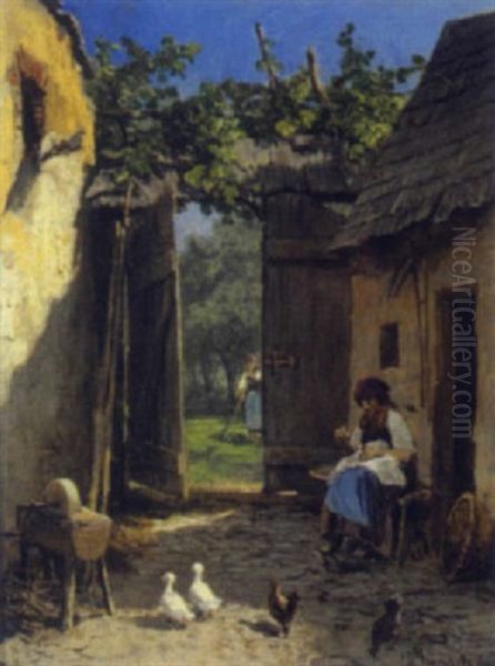 Arbeit Am Bauernhof Oil Painting by Leopold Munsch