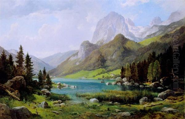 Der Hintersee, Von Der Ramsau Gegen Des Hirschenbuhel Gesehen Oil Painting by Leopold Munsch