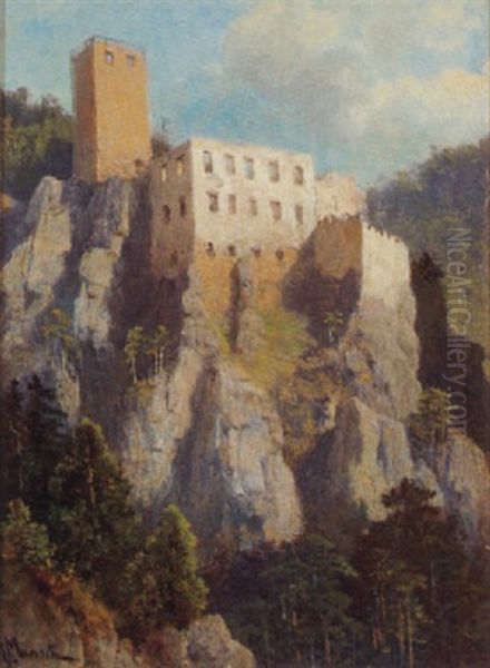 Blick Auf Die Ruine Rauhenstein Bei Baden Oil Painting by Leopold Munsch