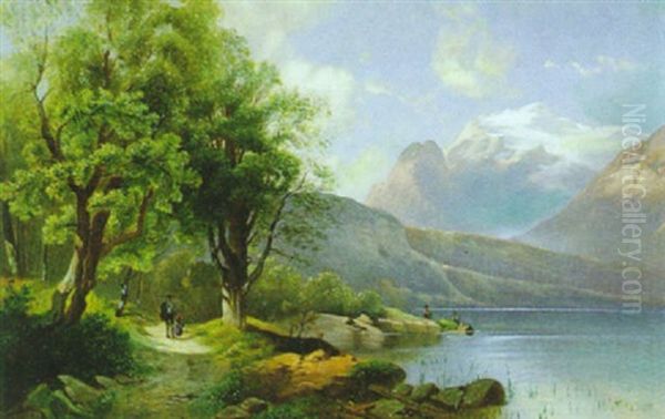 Spaziergang Am See Oil Painting by Leopold Munsch