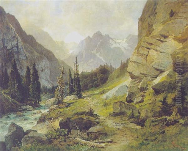 Gebirgslandschaft Oil Painting by Leopold Munsch