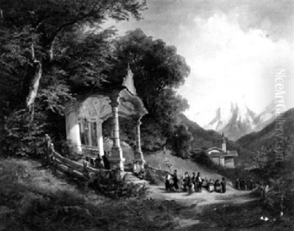 Kapelle In Der Ramsau Bei Berchtesgaden Oil Painting by Leopold Munsch