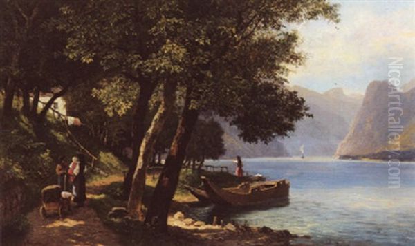 Partie Bei Gmunden Oil Painting by Leopold Munsch