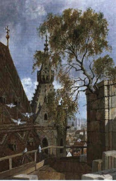 Am Stephansdom In Wien Oil Painting by Leopold Munsch