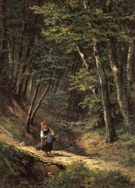 Am Waldweg Oil Painting by Leopold Munsch