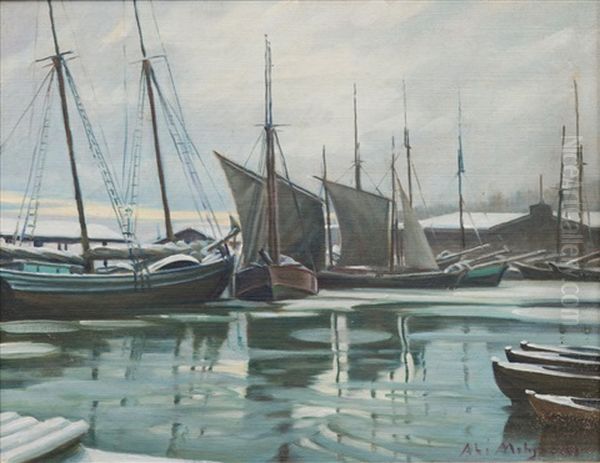 Boats On The River Aura Oil Painting by Alarik (Ali) Munsterhjelm