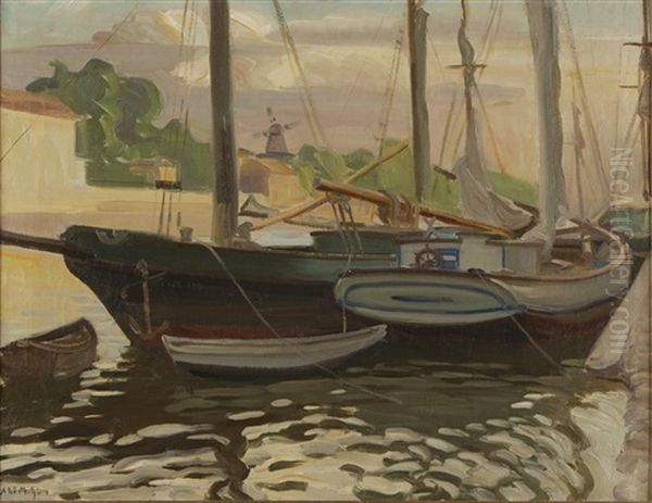 Boats Oil Painting by Alarik (Ali) Munsterhjelm