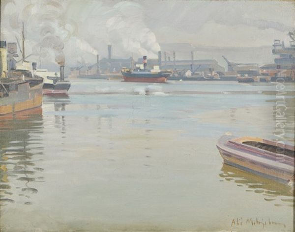 Harbour Oil Painting by Alarik (Ali) Munsterhjelm