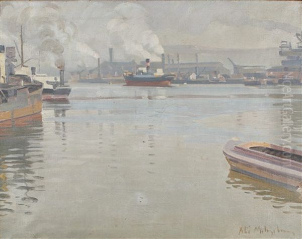 Harbour Oil Painting by Alarik (Ali) Munsterhjelm