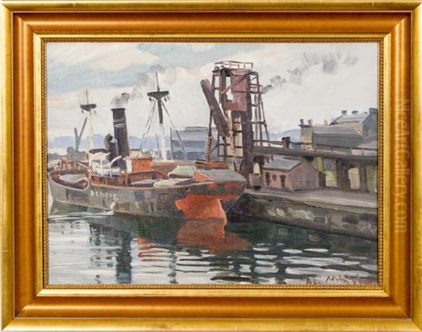 Harbour Oil Painting by Alarik (Ali) Munsterhjelm