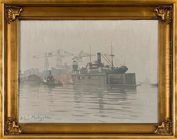 A Shipyard, Helsinki Oil Painting by Alarik (Ali) Munsterhjelm