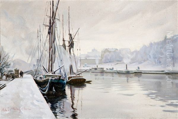 Aurajoki River Oil Painting by Alarik (Ali) Munsterhjelm