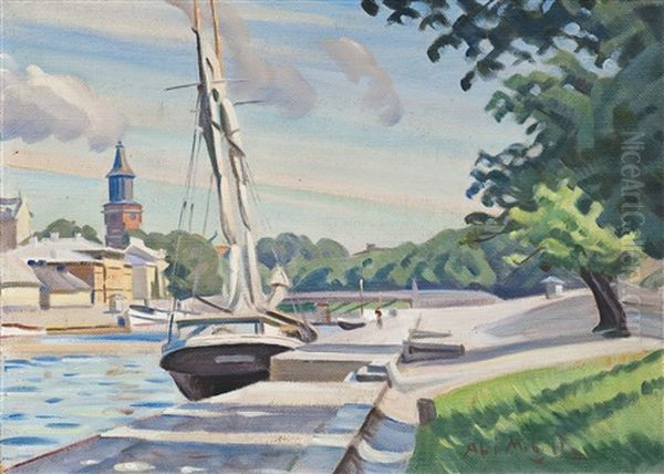 Summer View Over Aurajoki Oil Painting by Alarik (Ali) Munsterhjelm