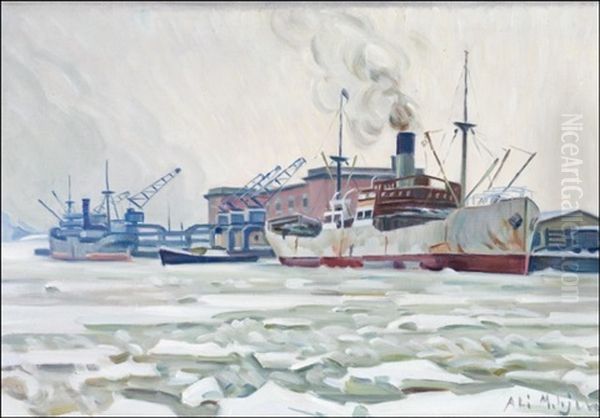 Talvinen Satama - Vinter I Hamnen Oil Painting by Alarik (Ali) Munsterhjelm