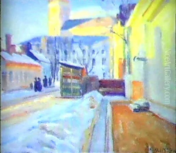 Soligt Gatumotiv Fran Abo Oil Painting by Alarik (Ali) Munsterhjelm