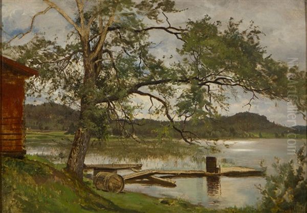 Lake Landscape Oil Painting by Magnus Hjalmar Munsterhjelm