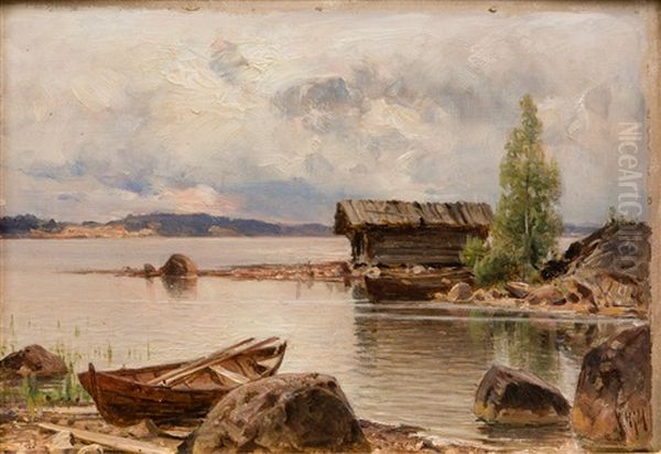 Lake View Oil Painting by Magnus Hjalmar Munsterhjelm