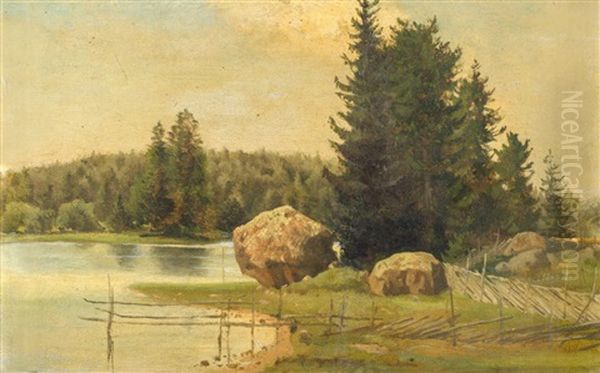 Landschaft Mit Felsen Oil Painting by Magnus Hjalmar Munsterhjelm