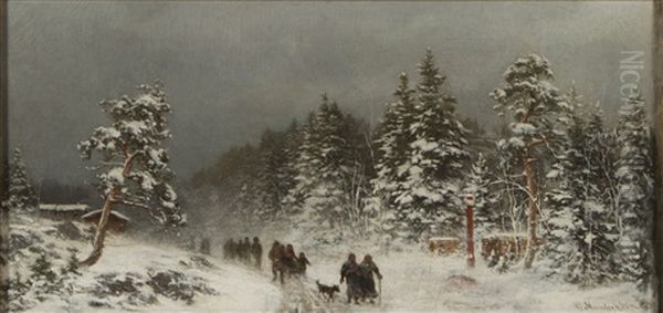 Winter Landscape Oil Painting by Magnus Hjalmar Munsterhjelm