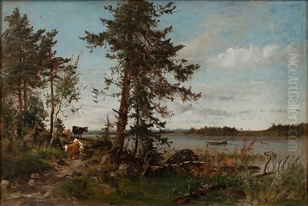 Summer Landscape With Cows by Magnus Hjalmar Munsterhjelm