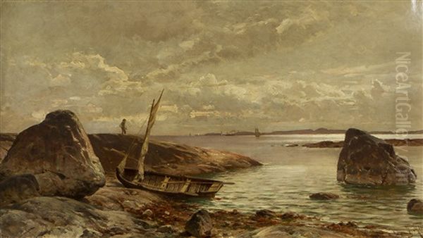 On The Shore Cliffs Oil Painting by Magnus Hjalmar Munsterhjelm