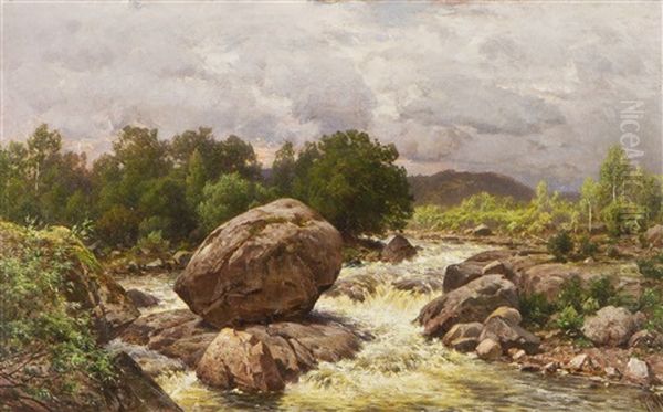 White Water Landscape Oil Painting by Magnus Hjalmar Munsterhjelm