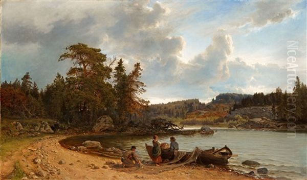 A Finnish Seascape Oil Painting by Magnus Hjalmar Munsterhjelm