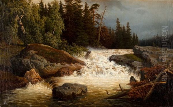 Frothy Rapids Oil Painting by Magnus Hjalmar Munsterhjelm