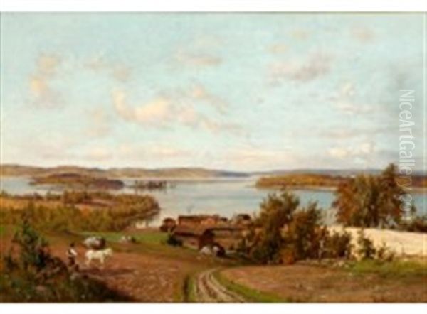 Landscape From Tuulos Oil Painting by Magnus Hjalmar Munsterhjelm