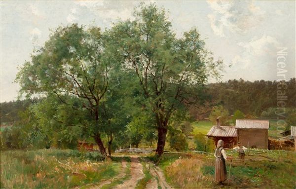 A Summer Day In The Countryside Oil Painting by Magnus Hjalmar Munsterhjelm