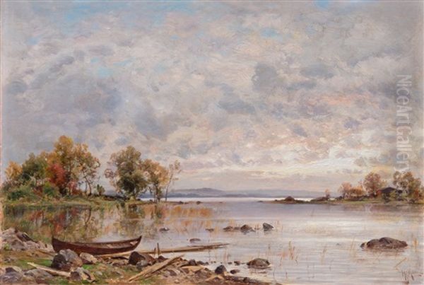 Autumn At The Shore Oil Painting by Magnus Hjalmar Munsterhjelm