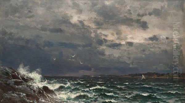 Stormy Sea Oil Painting by Magnus Hjalmar Munsterhjelm