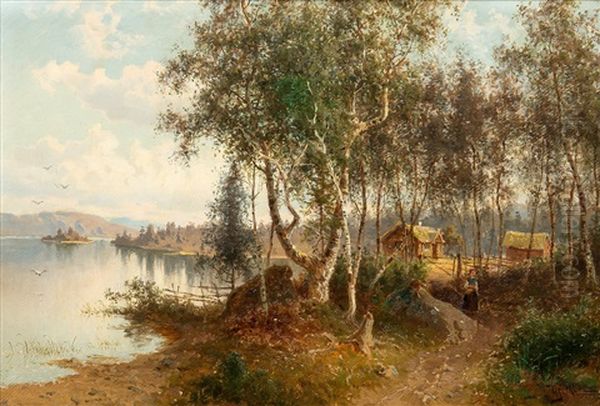 On The Path By The Shore Oil Painting by Magnus Hjalmar Munsterhjelm