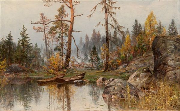 Autumn Mood Oil Painting by Magnus Hjalmar Munsterhjelm