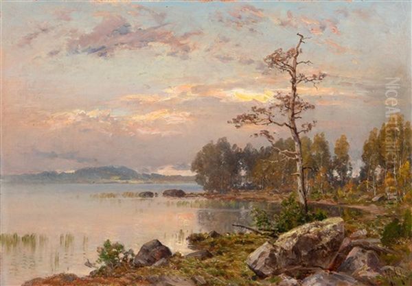 Autumn Morning Oil Painting by Magnus Hjalmar Munsterhjelm