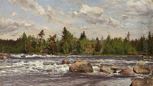 Langinkoski Rapids Oil Painting by Magnus Hjalmar Munsterhjelm