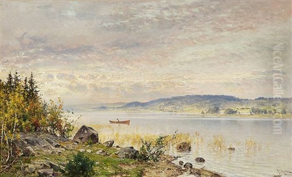 Lake View In Late Summer Oil Painting by Magnus Hjalmar Munsterhjelm