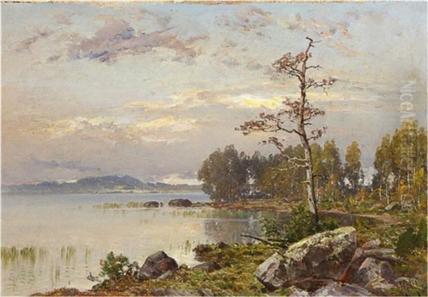 Autumn Morning Oil Painting by Magnus Hjalmar Munsterhjelm