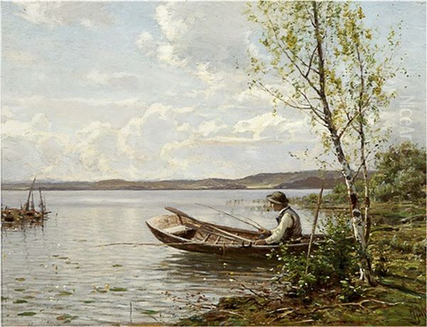 Fisherman Oil Painting by Magnus Hjalmar Munsterhjelm